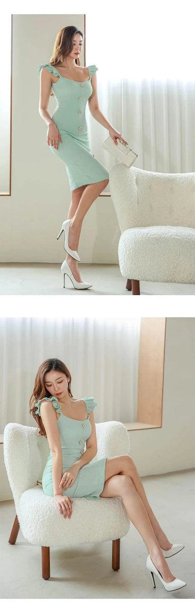 Knee-Length Strap Low Cut Slim Midi Dress For Women |  Elegant & Sexy | Party Vacation | Summer Dress for Girls & Ladies