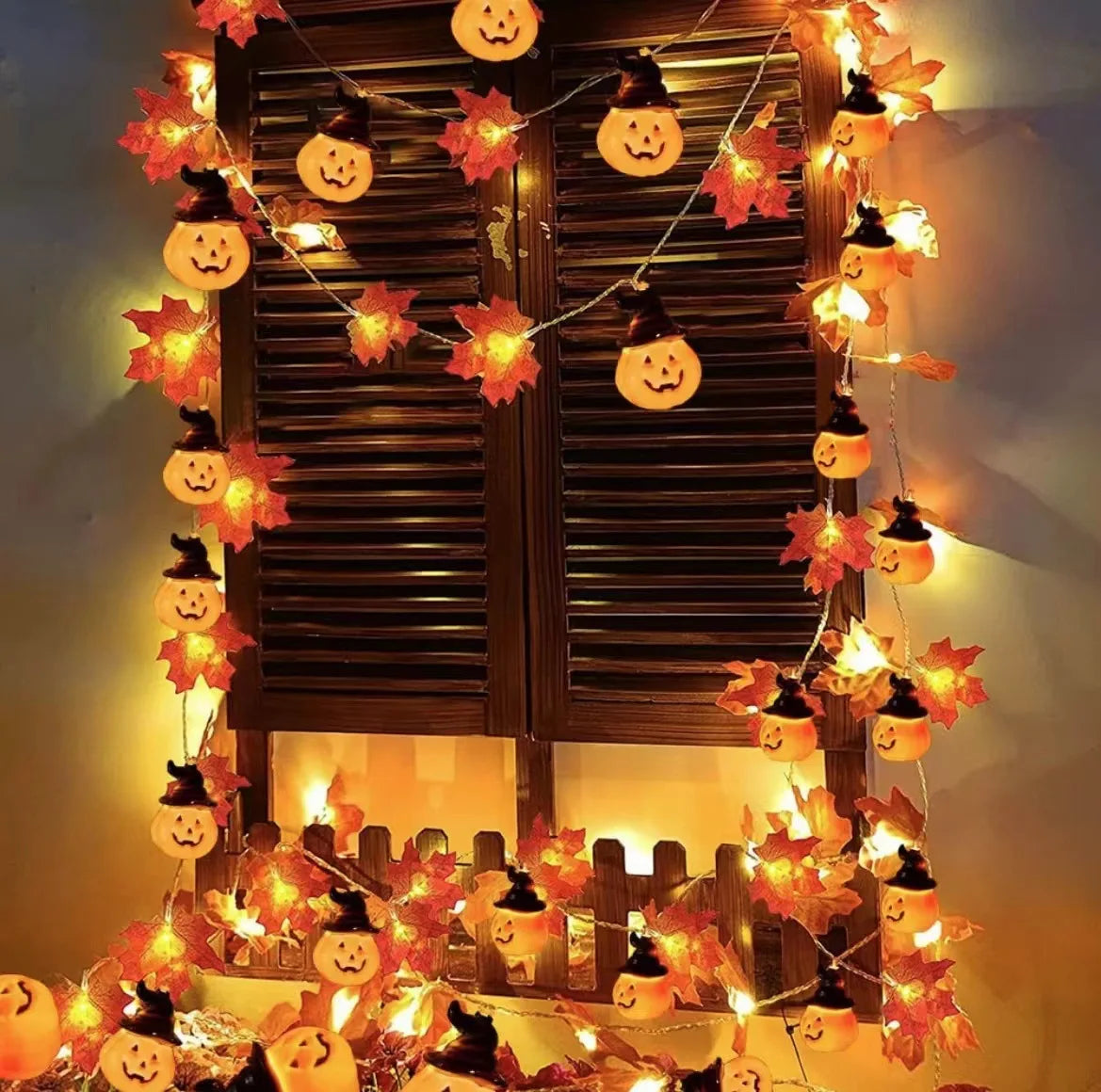 Autumn Artificial Fall Maple Leaves Pumpkin Garland Fairy Lights Halloween Thanksgiving Party Atmosphere Decoration Supplies