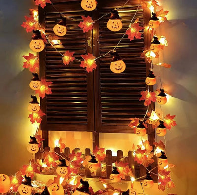 Autumn Artificial Fall Maple Leaves Pumpkin Garland Fairy Lights Halloween Thanksgiving Party Atmosphere Decoration Supplies