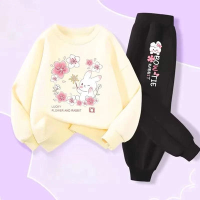 Cute Rabbit Printed Children's Sweatshirt Sweatpants Two Piece Suit |Girls Kids Outdoor Outfits