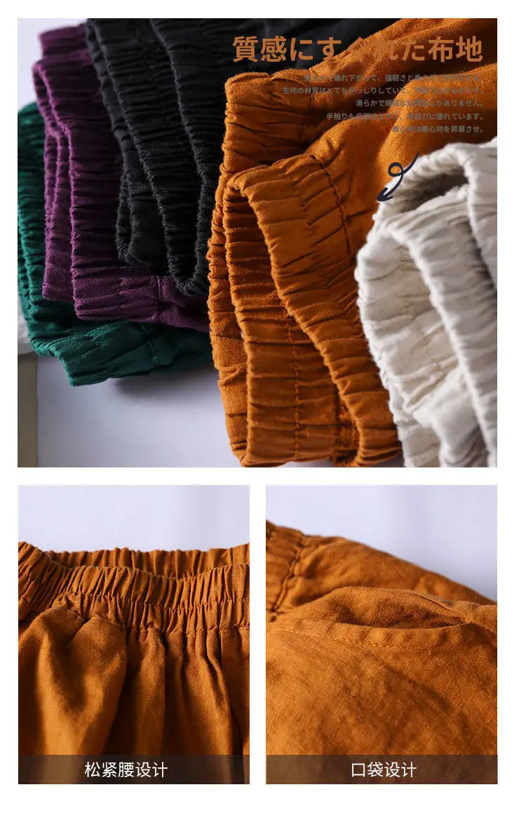 2024 Cotton Linen Home Wear Loose Pants for Women Summer Casual Baggy Wide Leg Trousers Purple Soft Capri Pants Women's Joggers