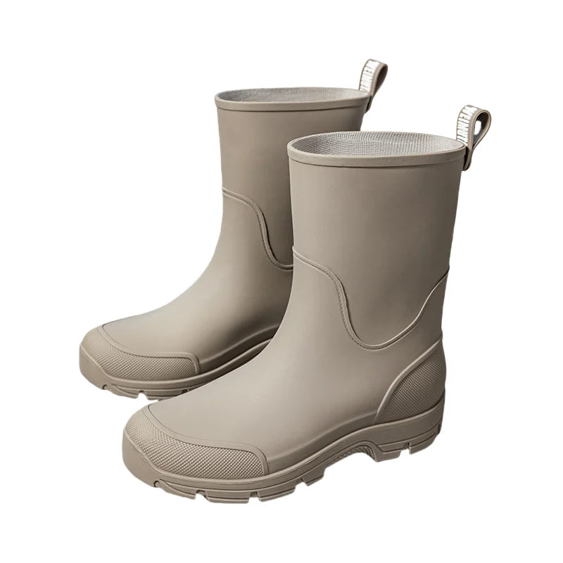 Women's Rain Boots. Fashionable for Outdoor Wear. Waterproof. Mid-calf. Large Sizes Available. Slip-resistant. Thick-sole. Suita