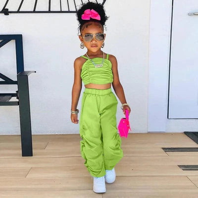 1-8years Baby Kids Summer Clothing For Girls Sleeveless Crop Tops+Cargo Pants 2pcs/sets Children's Fashion Clothes Outfits Girl