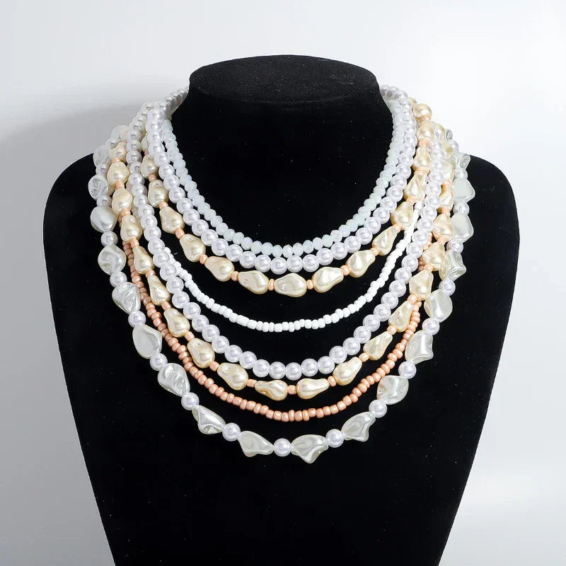 Luxury Exaggerated Multi-layer Pearl Necklace Women Romantic Elegant Baroque Long Chain Jewelry Accessories Bride Wedding Party