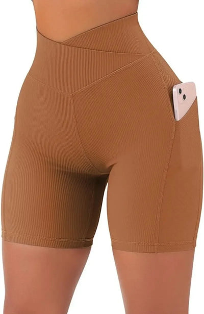 Sports Short Women Cross Workout Yoga Shorts with Pockets 5" High Waist Booty Biker Short
