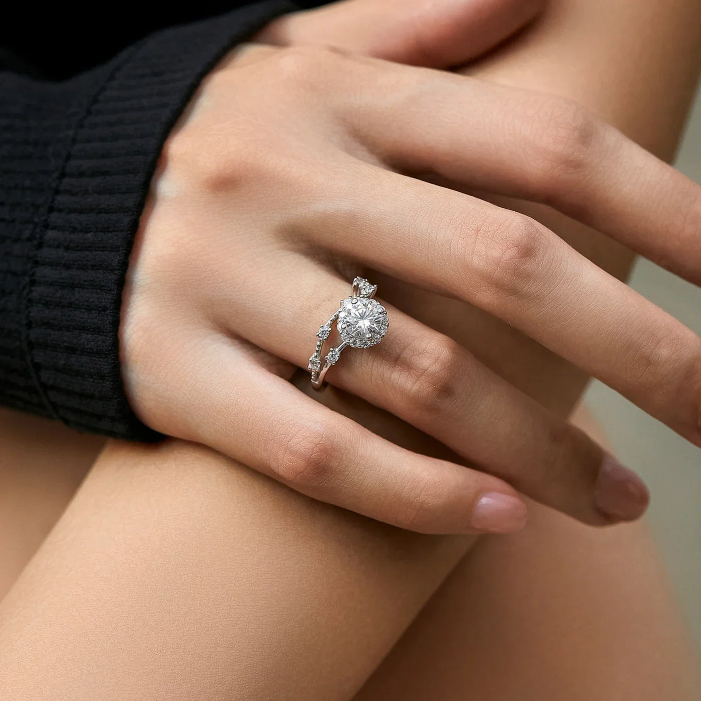MODIAN Moissanite Ring Delicate Lab Diamond Halo Ring 925 Sterling Silver Crown Luxury Rings for Women Wedding Fine Jewelry