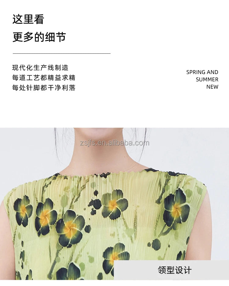 Women Dresses For Summer 2025 Miyake Pleated Dress Summer Fashion Holiday Style Printed Stretch Cake Dress