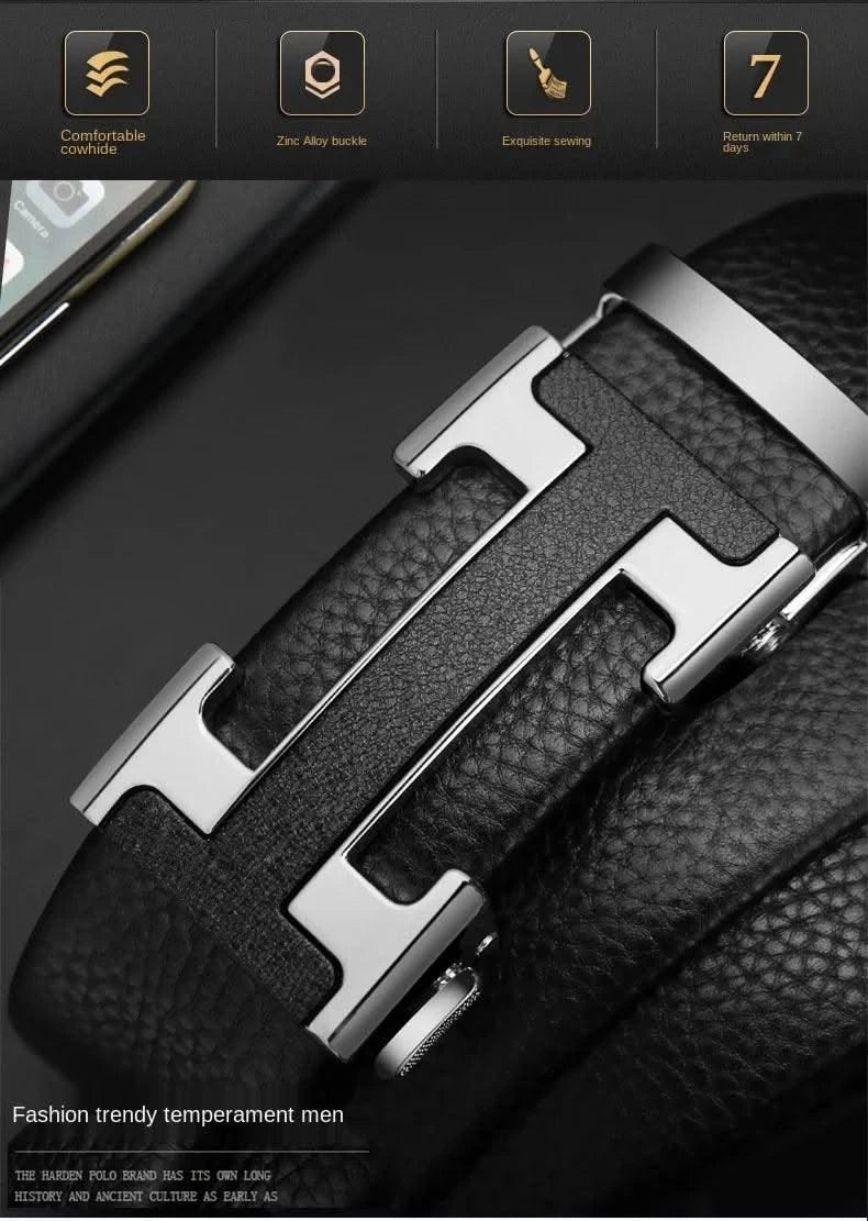 High Quality Alloy Buckle Genuine Real Leather Vintage H Automatic Buckle Belt for Men | Male