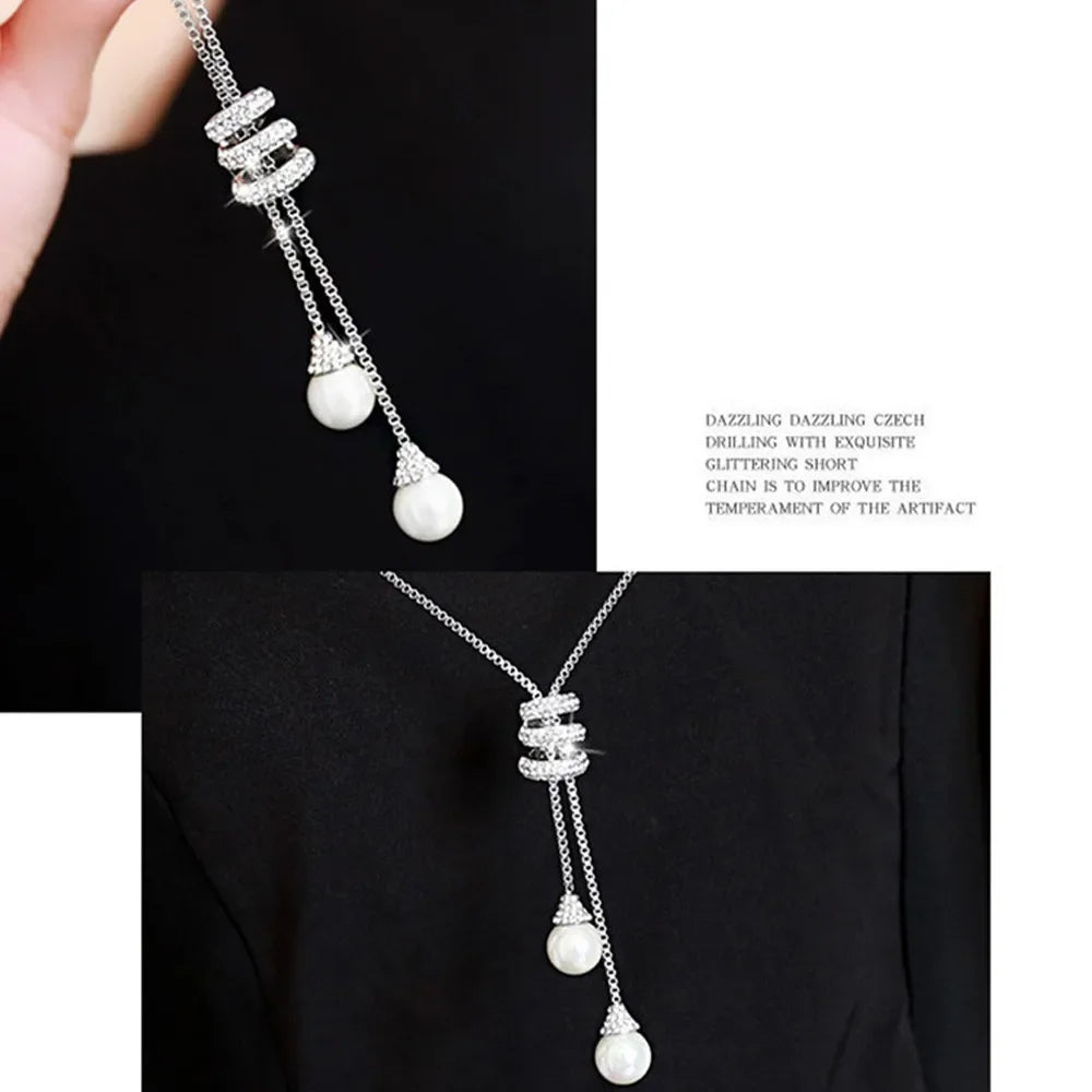 Thick Necklaces for Women Fashion Charm Pendant Necklace Necklace Crystal Long Ladies Pearls Sweate Luxury Necklaces Chain
