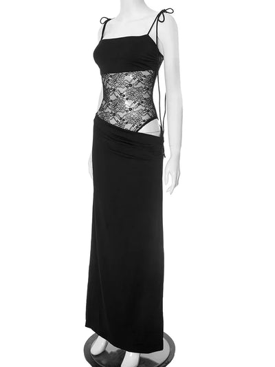 Lace-up Long Dresses For Women Evening Party Clothing Asymmetrical Lace Bodycon Vestidos De Mujer Sleeveless Robe Femme Été
