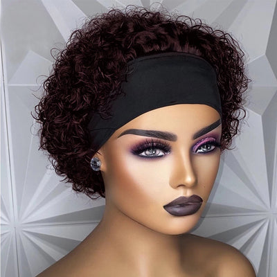 Curly Headband Wig Human Hair - Short Bob Kinky Curls, Universal Cap Fit Wig for Women with Headband, Fashionable &Machine Made