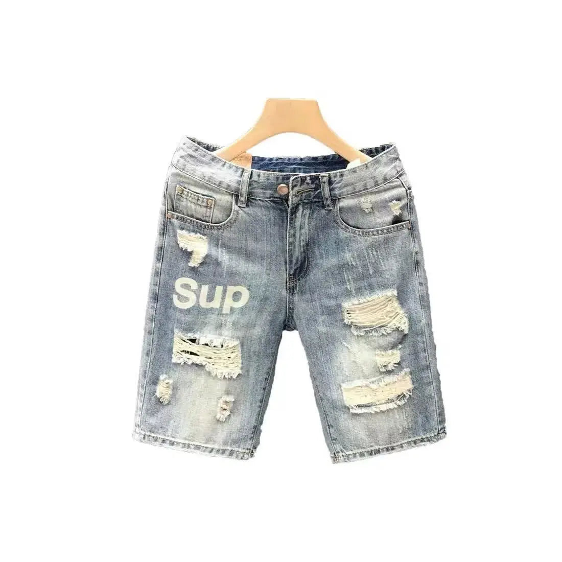 Fashion 2023 Summer Men's Blue Casual Solid Denim Jean Shorts with Ripped Holes Wash Designer Clothes Designer Men's Jeans