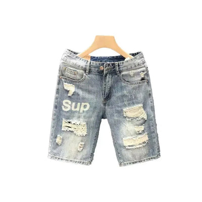 Fashion 2023 Summer Men's Blue Casual Solid Denim Jean Shorts with Ripped Holes Wash Designer Clothes Designer Men's Jeans