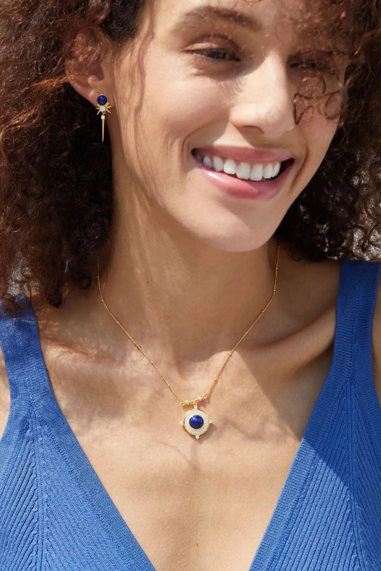 Classic Lapis Lazuli 925 Silver Gold Plated Pendant Necklace Natural  Zircon Stone Chic Choker Necklace Gift