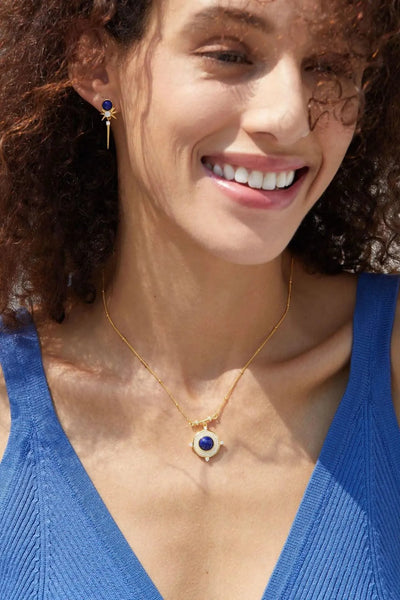 Classic Lapis Lazuli 925 Silver Gold Plated Pendant Necklace Natural  Zircon Stone Chic Choker Necklace Gift