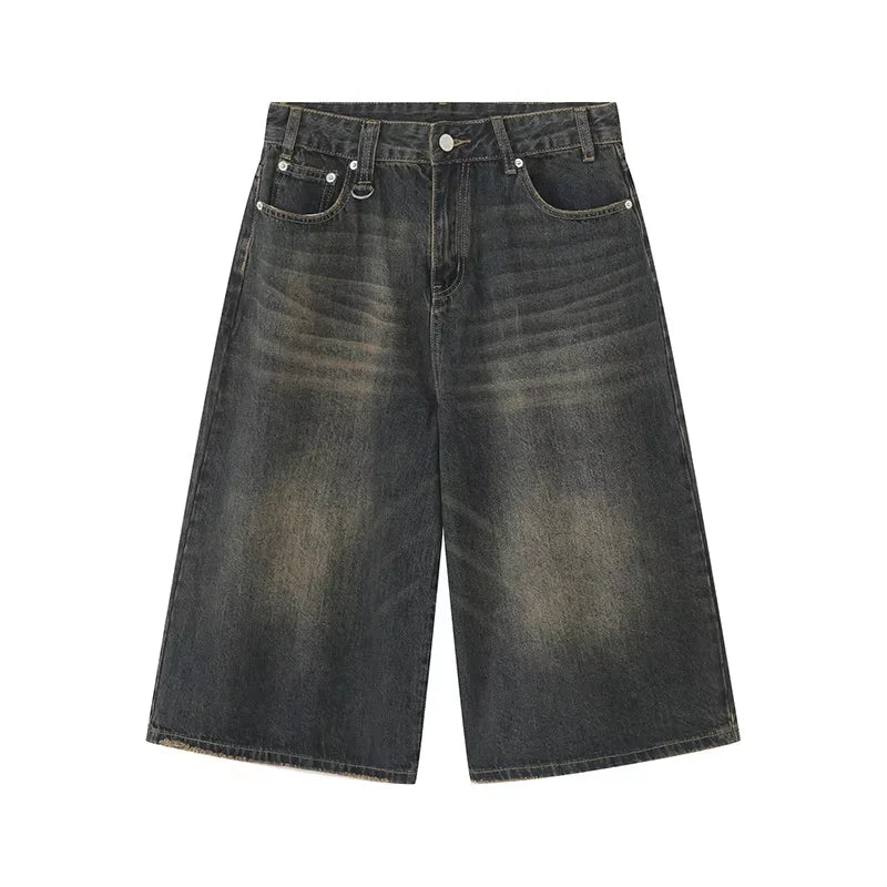 Men's Jeans Shorts American Style Vintage Loose Fit Wide Leg Straight Leg Denim Fashion Design Summer Y2k Gothic Washed Shorts