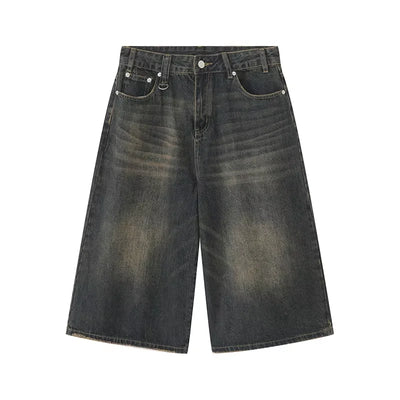Men's Jeans Shorts American Style Vintage Loose Fit Wide Leg Straight Leg Denim Fashion Design Summer Y2k Gothic Washed Shorts