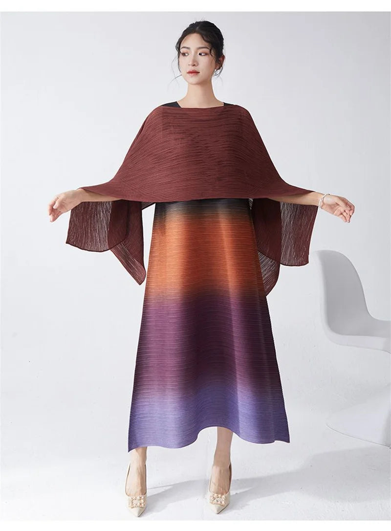 Womens Dresses Evening Dresses Ladies' Lssey Miyake Dress's High Sense Wear 2025 New Gradient Sleeveless Loose Long Dress Tide