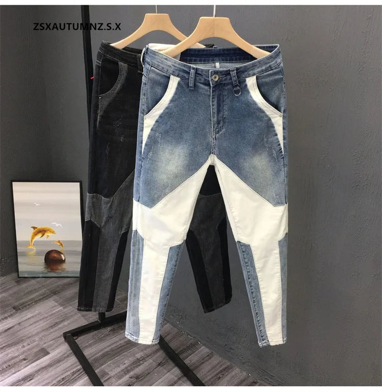 Men Clothing Jeans Men 2024 New Spring Summer Handsome Personality Splicing Pants Slim Korean Pants Streetwear Pantalones Hombre