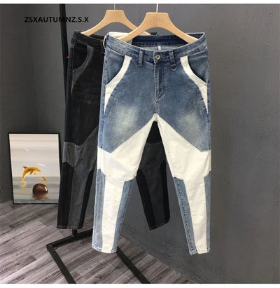 Men Clothing Jeans Men 2024 New Spring Summer Handsome Personality Splicing Pants Slim Korean Pants Streetwear Pantalones Hombre