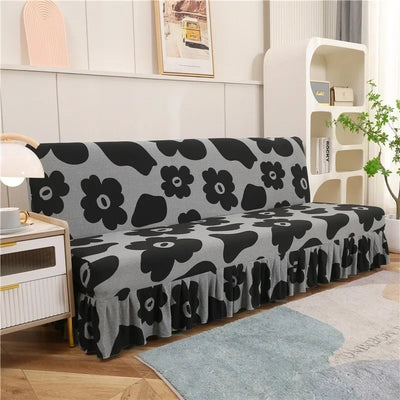 1/2/3Seater Sofa Bed Cover with Skirt Elastic Printing Seat Cover Armless Sofa Bed Cover Sofa Covers for Living Room Home Decor