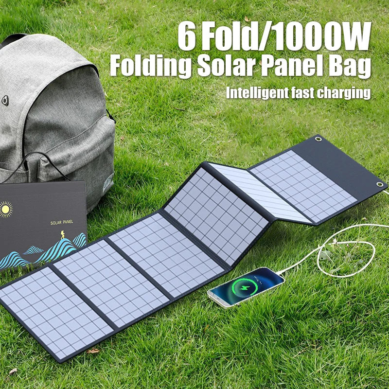 Solar Panel 600W 1000W Portable Folding Bag USB+DC Output Charger Outdoor Power Supply for Home Mobile Phone Power Generator