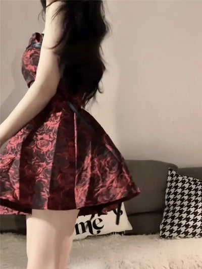 Elegant Summer Dress for Petite Women with Embossed Sculpted Waist and Flared Skirt High-End Fashion Chic Pure Desire Look 2025
