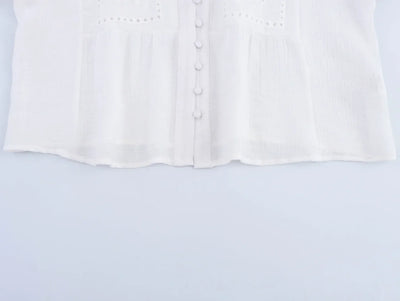 Women's clothing 2025 summer new product fashion European and American style hollow embroidery casual long-sleeved short shirt