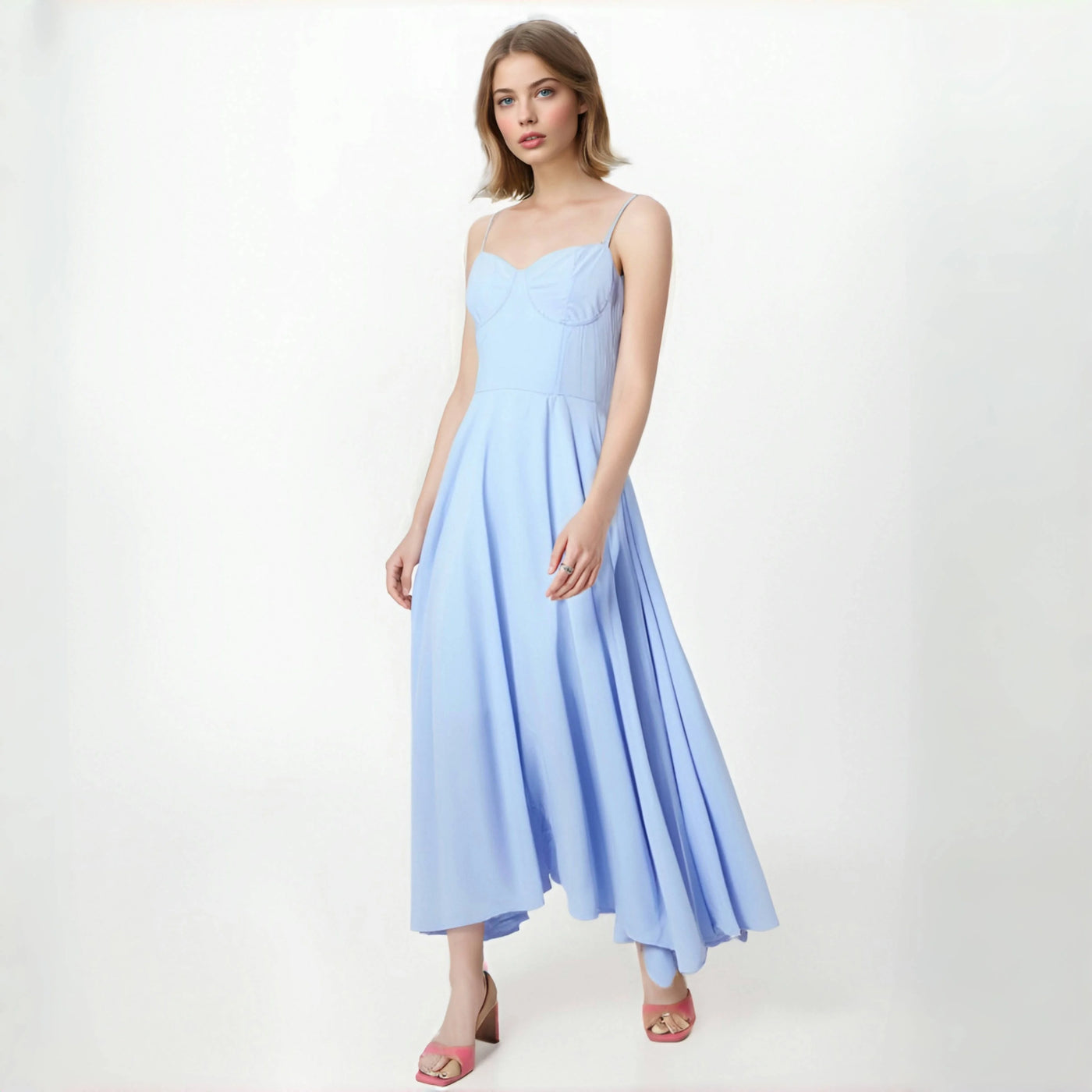 Women's Summer Long Dresses Elegant Lady Maxi Dress O-Neck Blue Dress High Waist Party Dresses for Female Sexy Hoilday Sundress