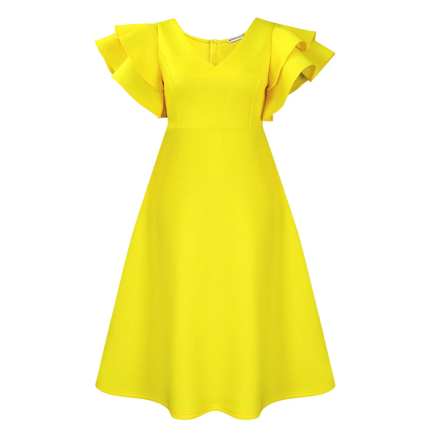 Elegant Party Dresses for Women V Neck Ruffles Sleeve High Waisted A Line Mid Calf Luxury Birthday Dinner Vestidos Mujer Dress