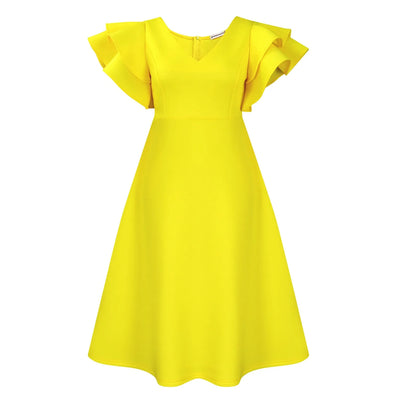 Elegant Party Dresses for Women V Neck Ruffles Sleeve High Waisted A Line Mid Calf Luxury Birthday Dinner Vestidos Mujer Dress