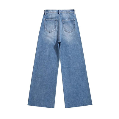 Summer Women Lace Floral Embroidery Wide Leg Denim Pants Spliced Loose Fit High Waist Hollow Out Jeans Streetwear Long Trousers