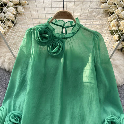 Ruffle Chiffon Blouse Summer Women Lantern Sleeve Fashion Slim Loose Vacation Ladies Y2K Casual Chic Tops