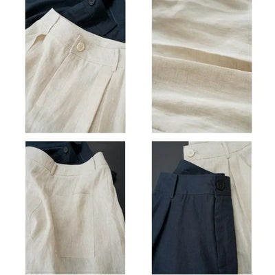 Summer Korea Style Lazy Linen Curled Bermuda Shorts Wide Leg Loose Slim Casual Hot Pants For Women