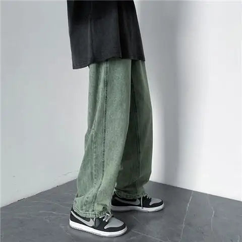 Men's Jeans 2025 Spring Autumn Korean Wide Leg Pants Fashion High Street Loose Straight Denim Trousers Male Clothing pants