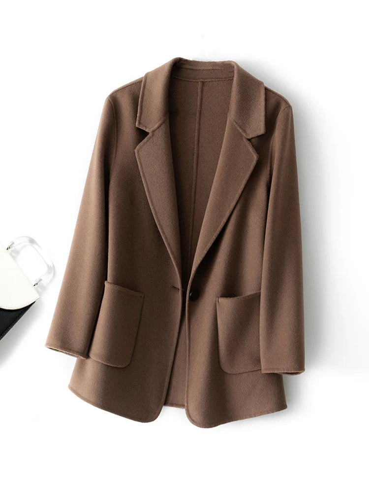 2023 New Women's Coat Pure Wool Plaids and Tweedst Fashion Camel Women's Coat Elegant Trench Coat