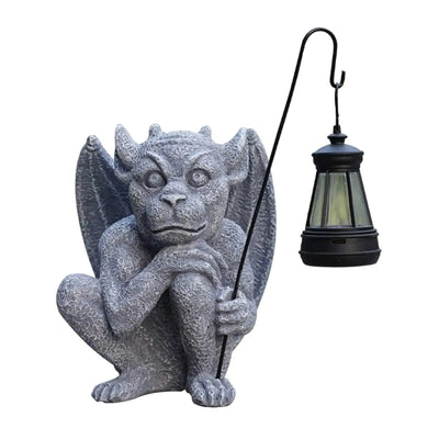 Garden Gargoyle Statue with Solar Light Scary Figurine Weatherproof Sculpture Ornament for Balcony Lawn Walkway Backyard Gift