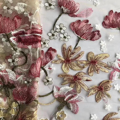 Haute Couture Tulle Mesh Lace Embroidery women's Wedding Dress Fabric Curtain DIY Gauze Skirt Sewing Stitching Material Cloth