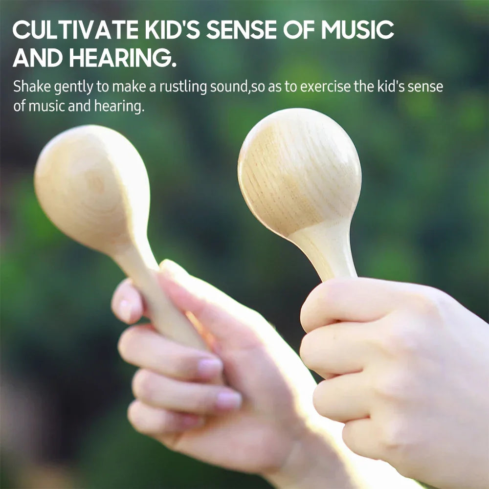 1 Pair Wooden Maracas Sand Hammer Rumba Shakers Rattles Sand Hammer Percussion Instrument Musical Toy for Kid Children Games - Elanique