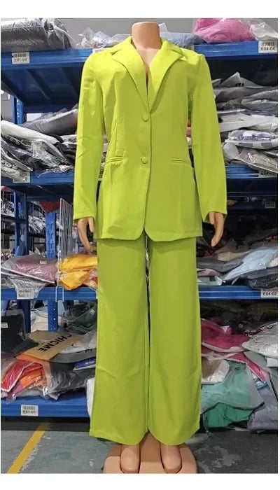 Elegant Autumn Women's Blazer and Pants Two Piece Set Female Outifits Fashion Notched Collar Coat & Pocket Design Trouser Suit