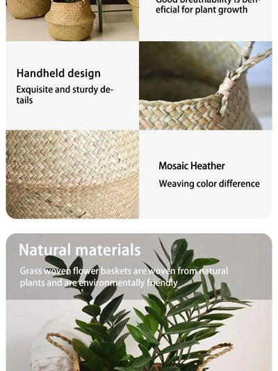 Wicker Basket Toy Organizer Folding Rattan Seagrass Storage Basket Laundry Woven Basket Plant Flower Pot For Home Garden