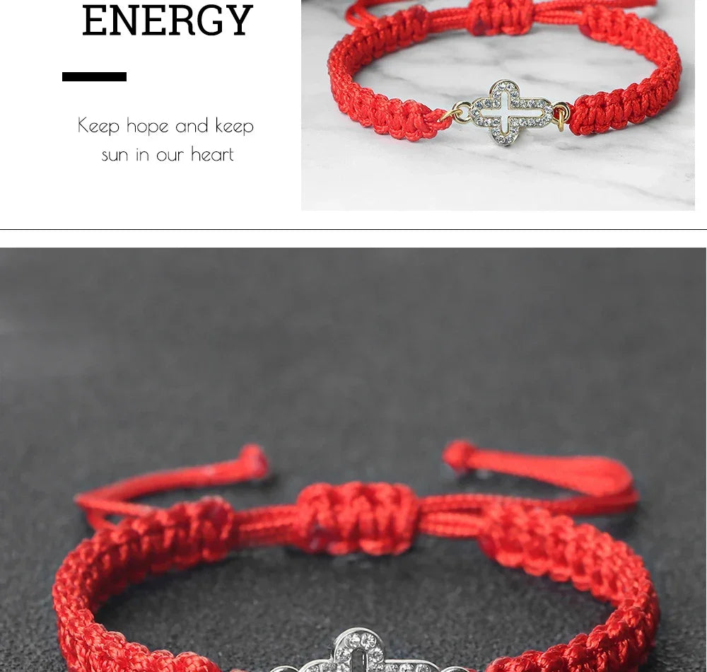 High Quality Crystal Hollow Cross Braided Bracelet Prayer Healing Bangle&Pulsera Chain Women Yoga Jewelry Gift