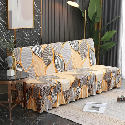 1/2/3Seater Sofa Bed Cover with Skirt Elastic Printing Seat Cover Armless Sofa Bed Cover Sofa Covers for Living Room Home Decor
