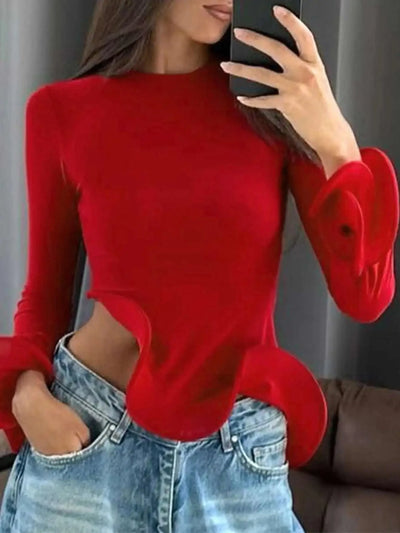 Sexy red ruffles crop top t shirt women birthday party