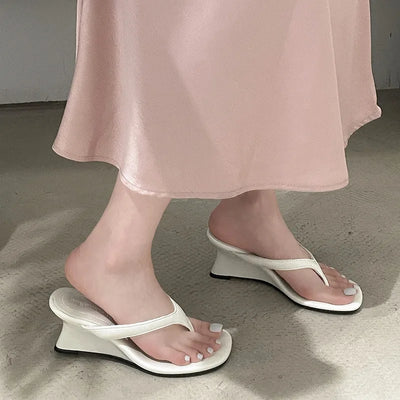 Women High-heeled Slippers 2025 Summer Clip Toe Flip Flop Fashion Pumps French Wedge Sandals Square Toe Ladies Shoes Sandalias