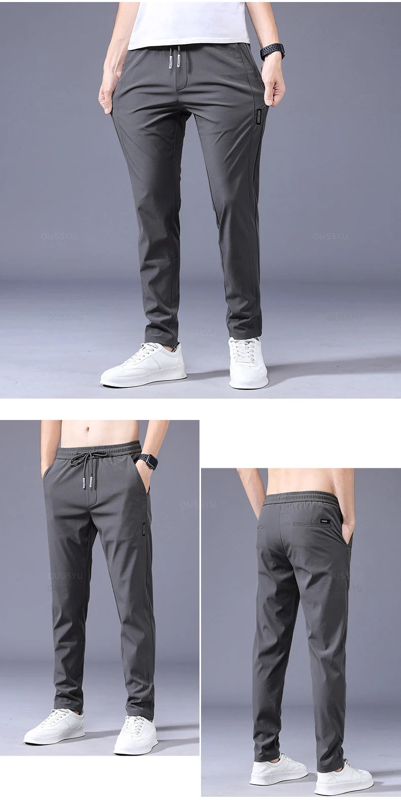 2025 Men's Trousers Spring Summer New Thin Green Solid Color Fashion Pocket Applique Full Length Casual Work Pants Pantalon