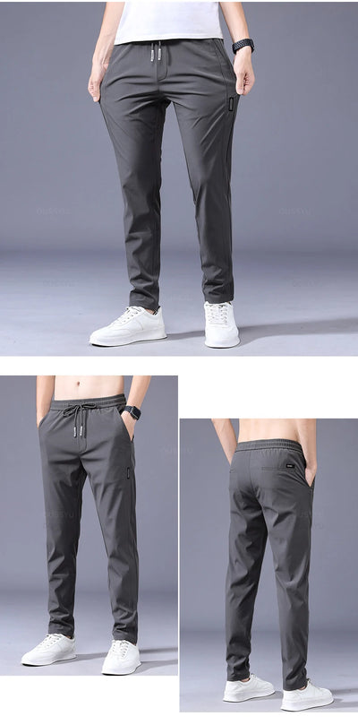 2025 Men's Trousers Spring Summer New Thin Green Solid Color Fashion Pocket Applique Full Length Casual Work Pants Pantalon