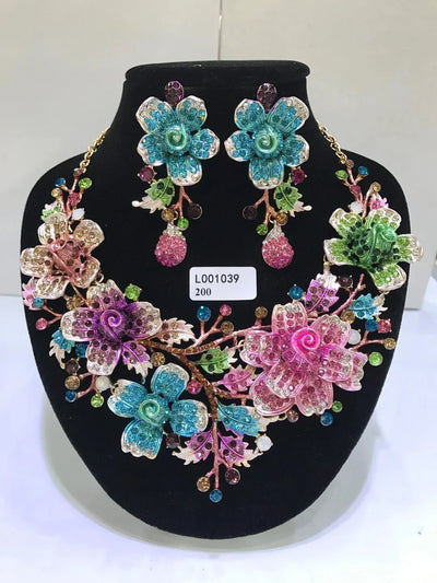 Women Luxury Necklaces Set Wedding Delicate Fashion Jewelery Set Crystal Rhinestone Earrings Jewelry Sets