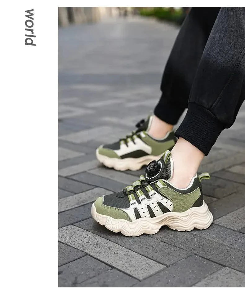 Children's Sports Shoes New Fashion Boys' Casual Sneakers Soft Soled Boys' and Girls' Rotating Buckle Anti Slip Running Shoes