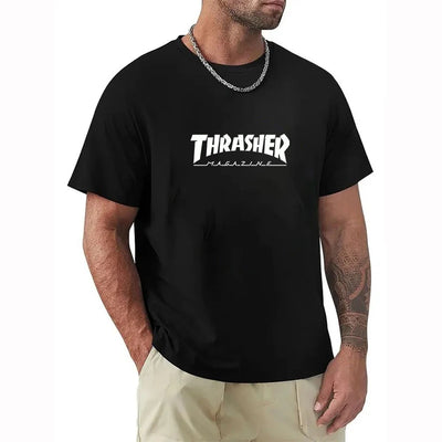 T-shirts for Men Personalized T-Thrashers Y2k Clothing High Quality Summer Tops Vintage Streetwear Short Sleeve Tee White